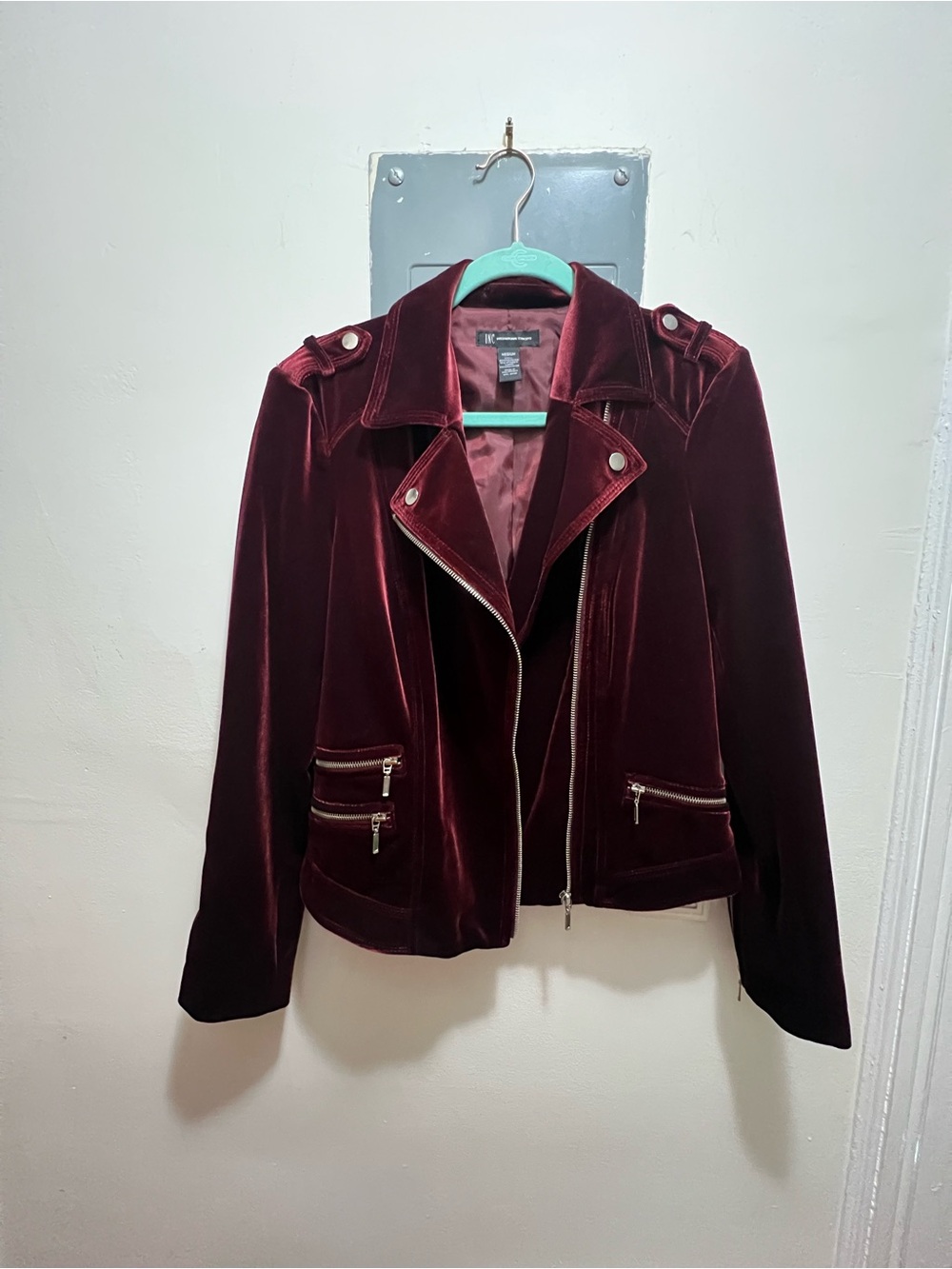 Velvet Moto Jacket - Burgundy